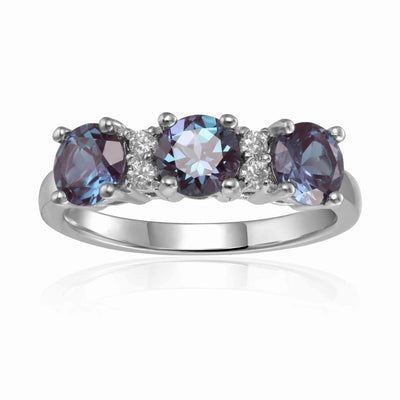 Three Stone Ring June Birthday Gift 925 Sterling Silver Ring Engagement Ring  - FineColorJewels