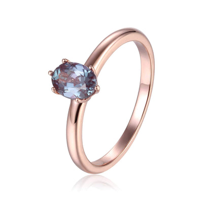 Rose Gold Plated Oval Shaped Created Alexandrite Solitaire Ring