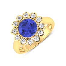 Load image into Gallery viewer, Genuine Tanzanite and Diamond Halo Ring