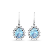 Load image into Gallery viewer, Genuine Aquamarine and Diamond Teardrop Halo Earrings