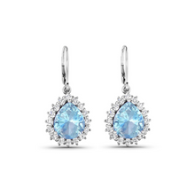 Load image into Gallery viewer, Genuine Aquamarine and Diamond Teardrop Halo Earrings