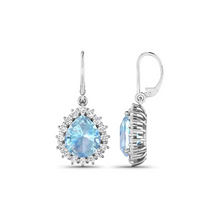 Load image into Gallery viewer, Genuine Aquamarine and Diamond Teardrop Halo Earrings