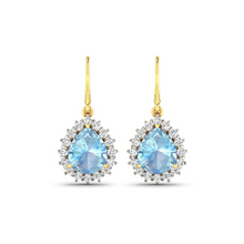 Load image into Gallery viewer, Genuine Aquamarine and Diamond Teardrop Halo Earrings