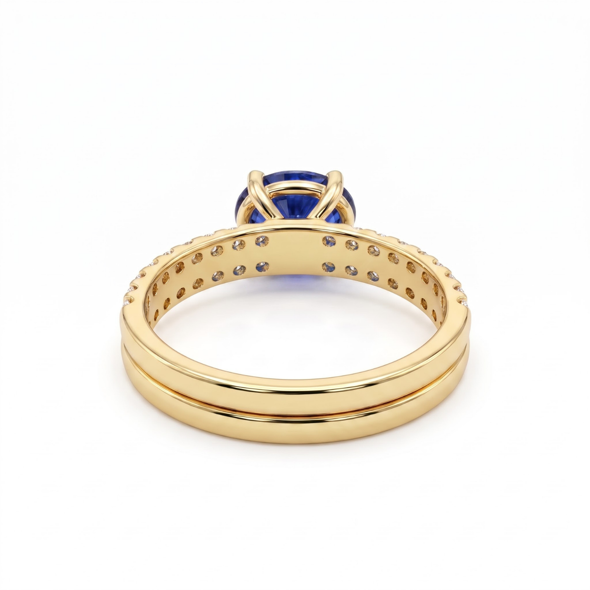 1.66 Cttw Oval Gemstone Double Row Pave Band 14k Yellow Gold Engagement Ring