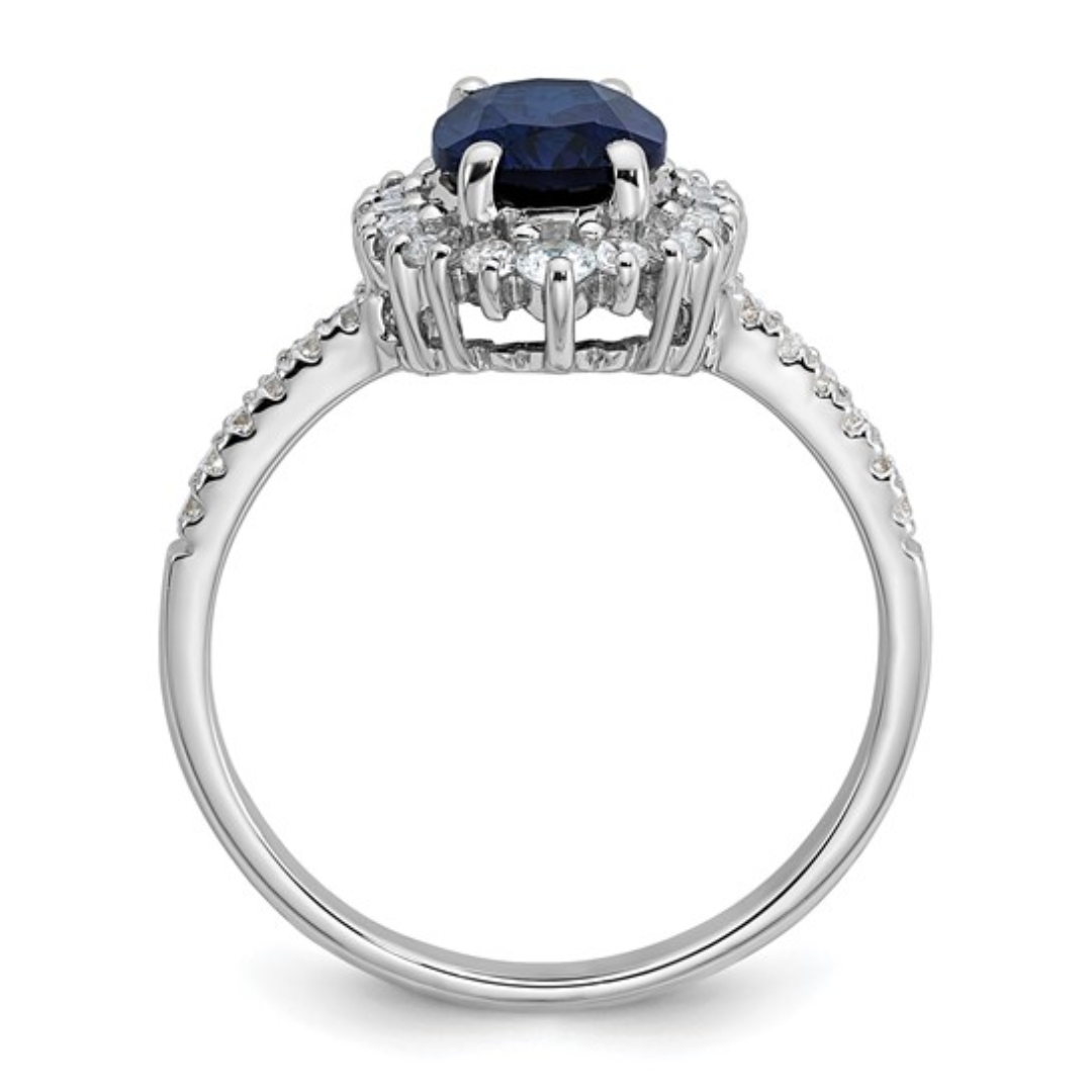 Lab Created Blue Sapphire and CZ Oval Halo Ring