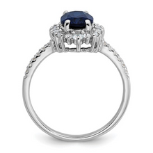 Load image into Gallery viewer, Lab Created Blue Sapphire and CZ Oval Halo Ring
