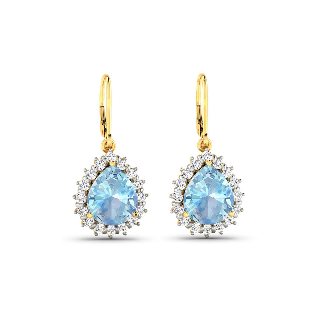 Genuine Aquamarine and Diamond Teardrop Halo Earrings