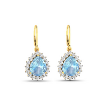 Load image into Gallery viewer, Genuine Aquamarine and Diamond Teardrop Halo Earrings