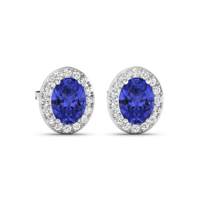 Genuine Tanzanite and Diamond Studs Earrings