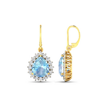 Load image into Gallery viewer, Genuine Aquamarine and Diamond Teardrop Halo Earrings