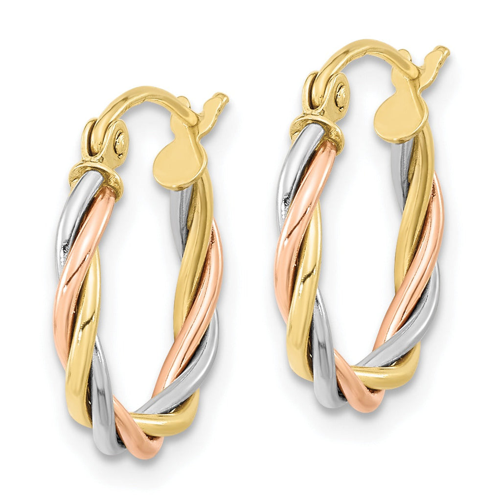 10k Gold Tri-Color Twisted Hoop Earrings
