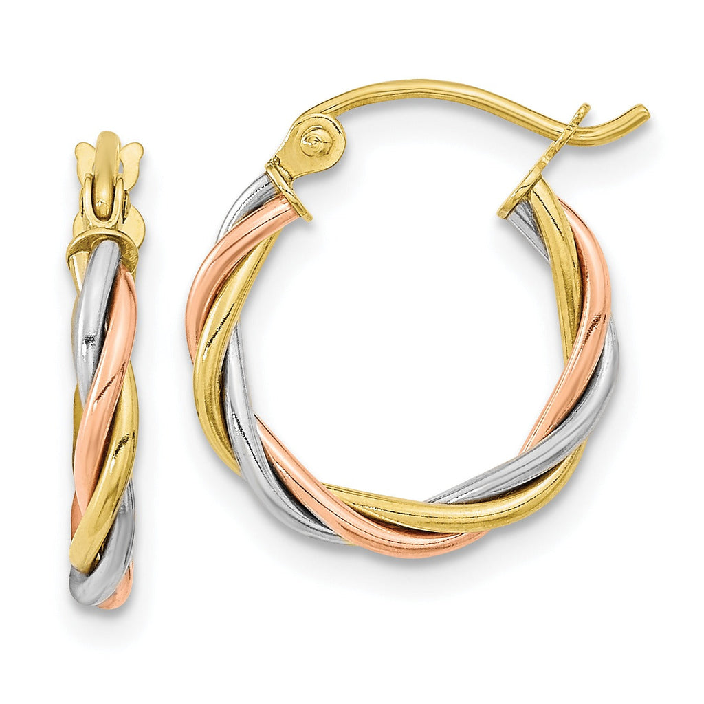 10k Gold Tri-Color Twisted Hoop Earrings