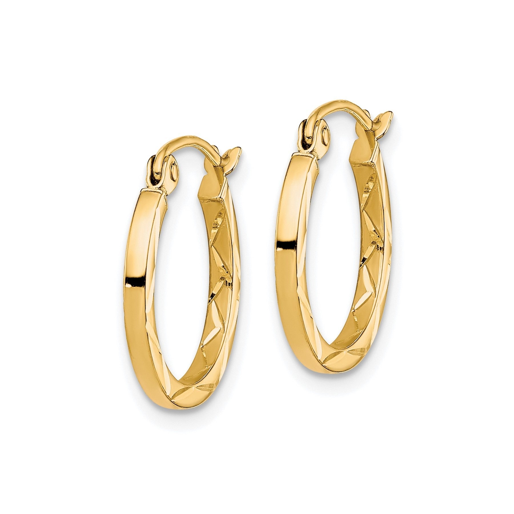 10K Gold Diamond Cut Hoop Earrings