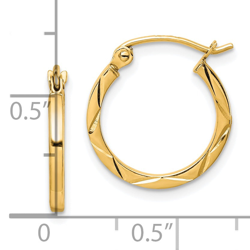 10K Gold Diamond Cut Hoop Earrings