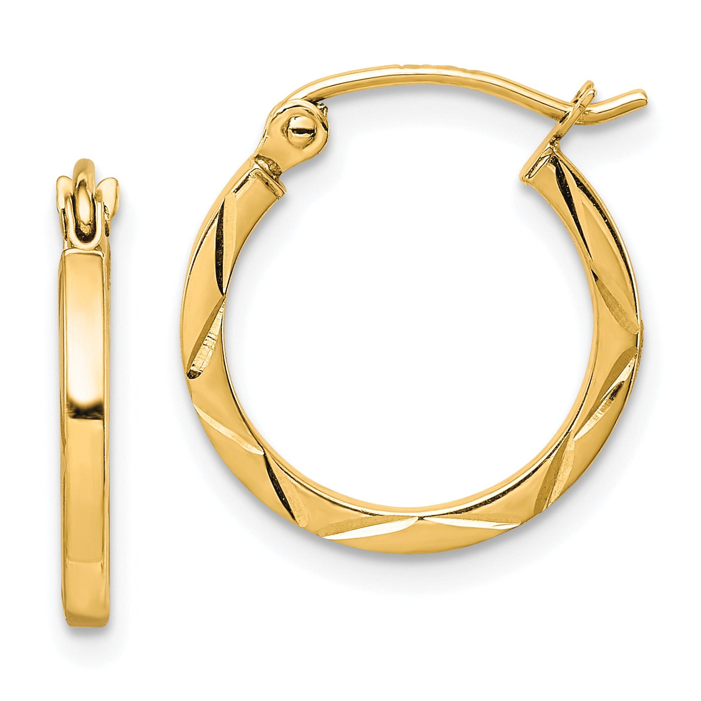 10K Gold Diamond Cut Hoop Earrings