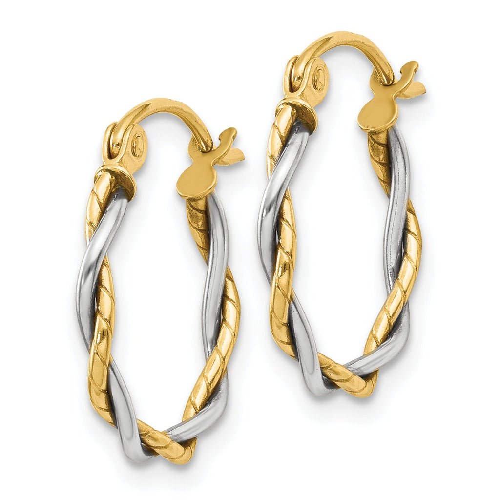 10K Gold Two-Tone Twisted Hoops Earrings