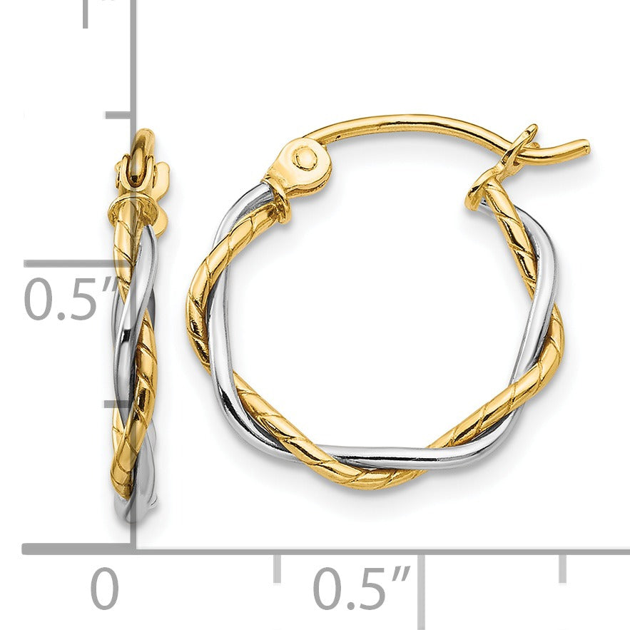 10K Gold Two-Tone Twisted Hoops Earrings