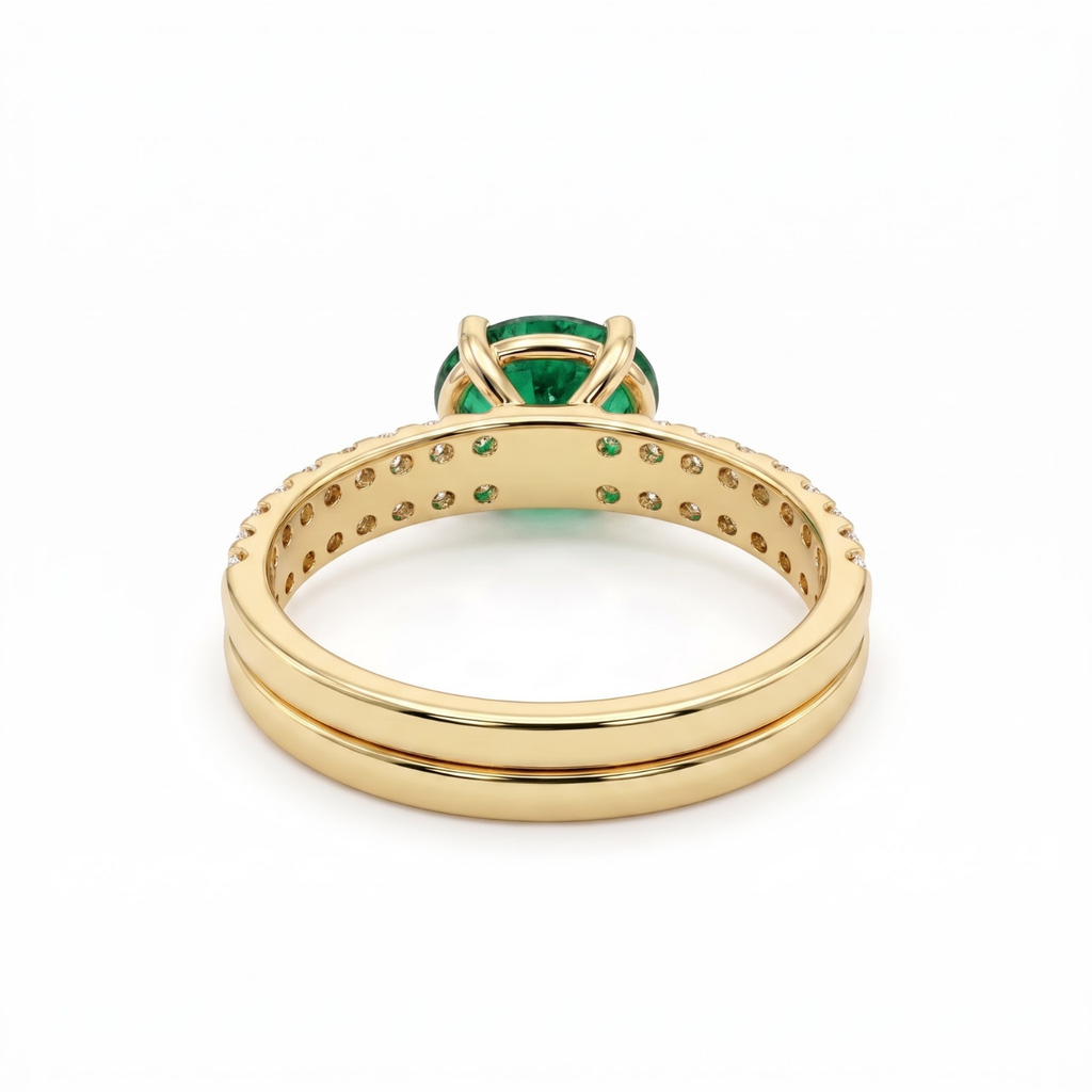 1.66 Cttw Oval Gemstone Double Row Pave Band 14k Yellow Gold Engagement Ring