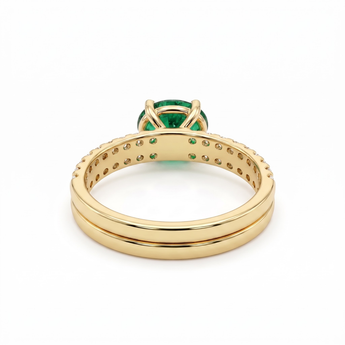 1.66 Cttw Oval Gemstone Double Row Pave Band 14k Yellow Gold Engagement Ring