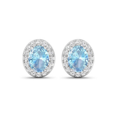 Genuine Aquamarine and Diamond Studs Earrings