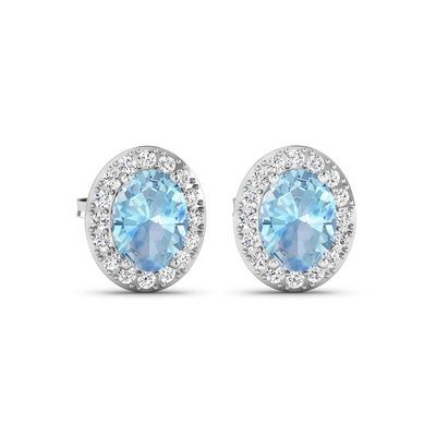 Genuine Aquamarine and Diamond Studs Earrings
