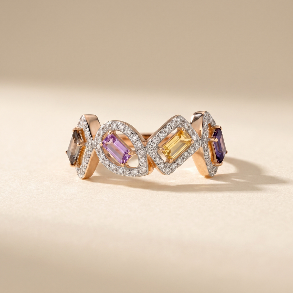 IGI Certified 0.40 Ct Multi Color Unheated Sapphire and Diamond 14K Yellow Gold Engagement Halo Ring