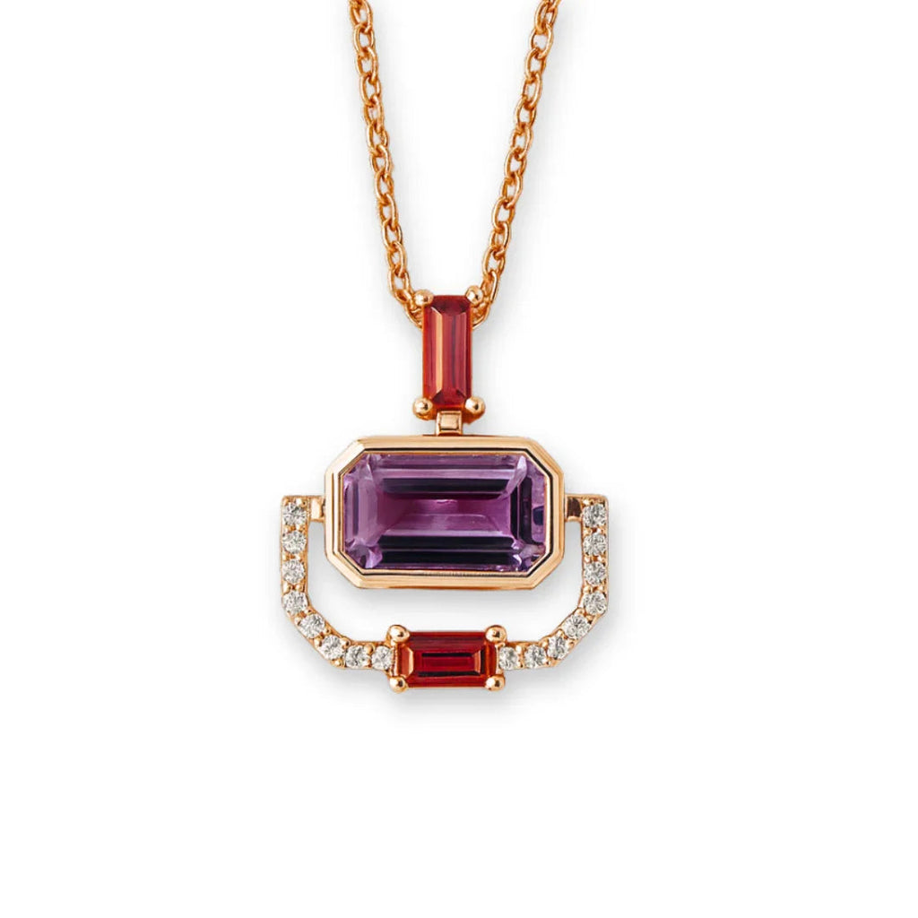 Rose Gold Emerald Cut Natural Amethyst Pendant Necklace