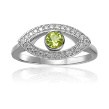 Load image into Gallery viewer, Natural peridot evil eye ring with moissanite, peridot ring in 925 sterling silver plating
