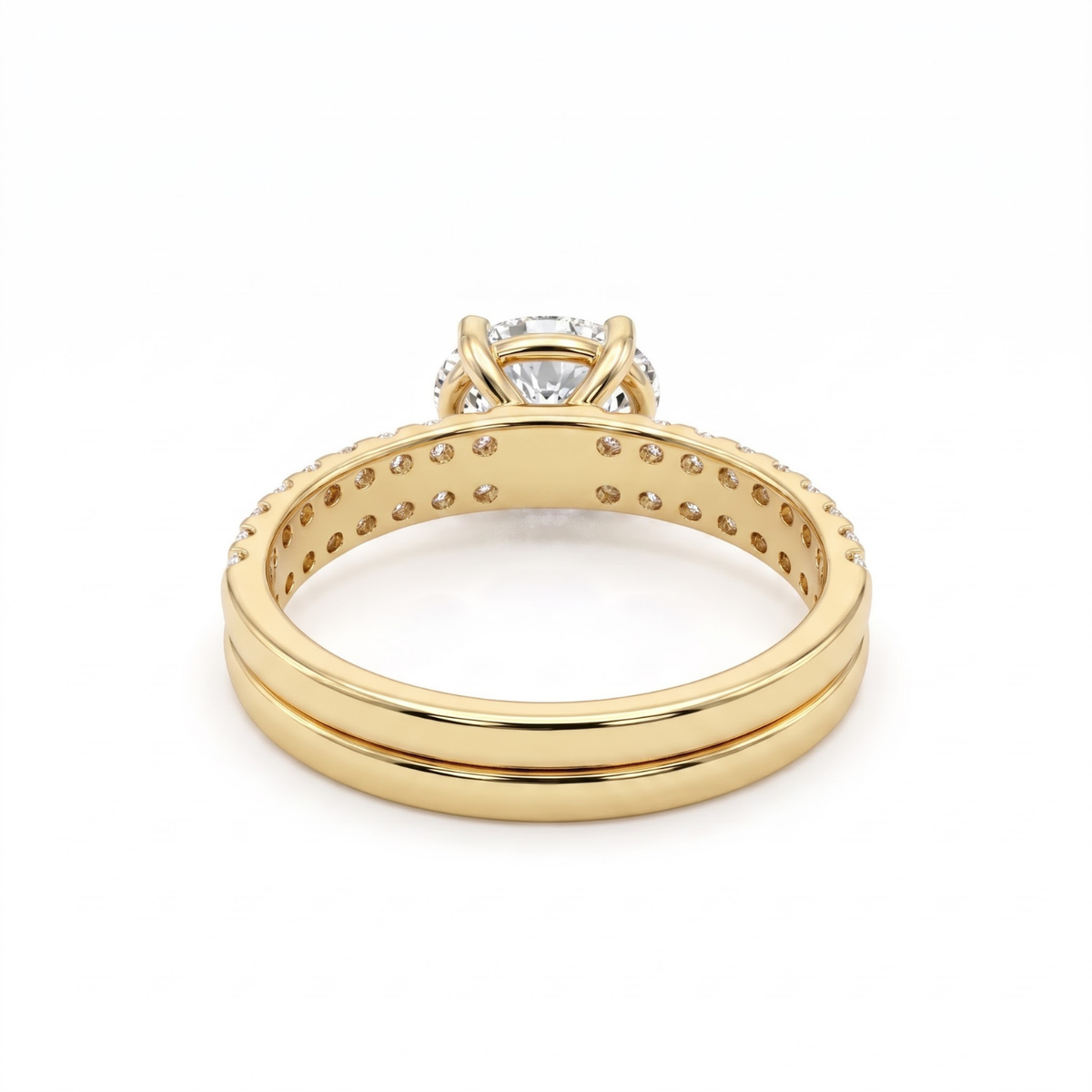 1.66 Cttw Oval Gemstone Double Row Pave Band 14k Yellow Gold Engagement Ring