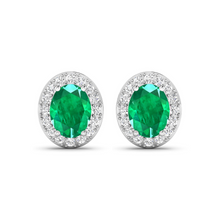 Load image into Gallery viewer, Genuine Zambian Emerald and White Diamond Studs Earrings