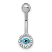 Load image into Gallery viewer, 10k White Gold White and Blue CZ Evil Eye Navel Ring