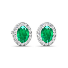 Load image into Gallery viewer, Genuine Zambian Emerald and White Diamond Studs Earrings