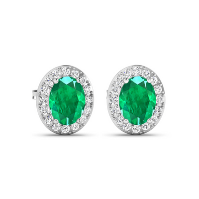 Genuine Zambian Emerald and White Diamond Studs Earrings