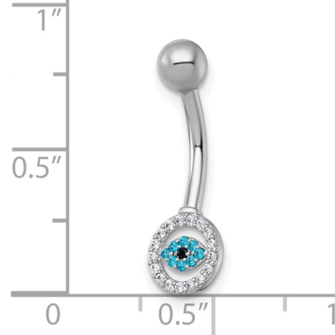 10k White Gold White and Blue CZ Evil Eye Navel Ring