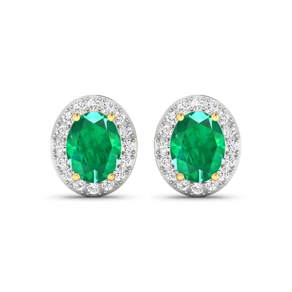 Genuine Zambian Emerald and White Diamond Studs Earrings
