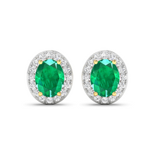 Load image into Gallery viewer, Genuine Zambian Emerald and White Diamond Studs Earrings