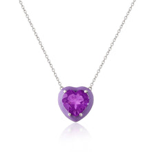 Load image into Gallery viewer, Amethyst Heart Necklace Enamel Bezel Natural Amethyst 2.8 Ct Heart Pendant Necklace  - FineColorJewels