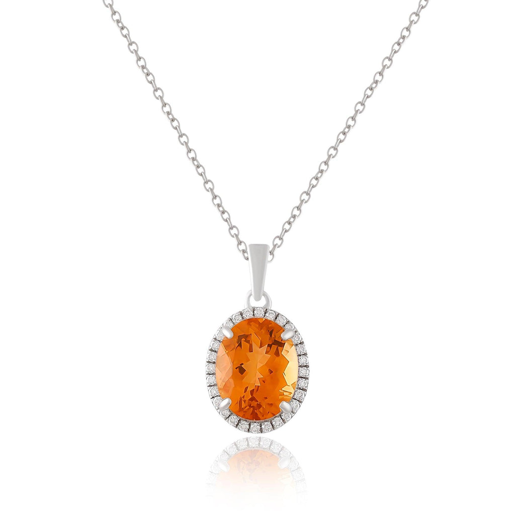 Natural Citrine Pendant Necklace with Round Moissanite Accents Oval Citrine Halo Pendant  Natural Citrine Pendant Necklace - FineColorJewels