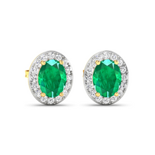 Load image into Gallery viewer, Genuine Zambian Emerald and White Diamond Studs Earrings