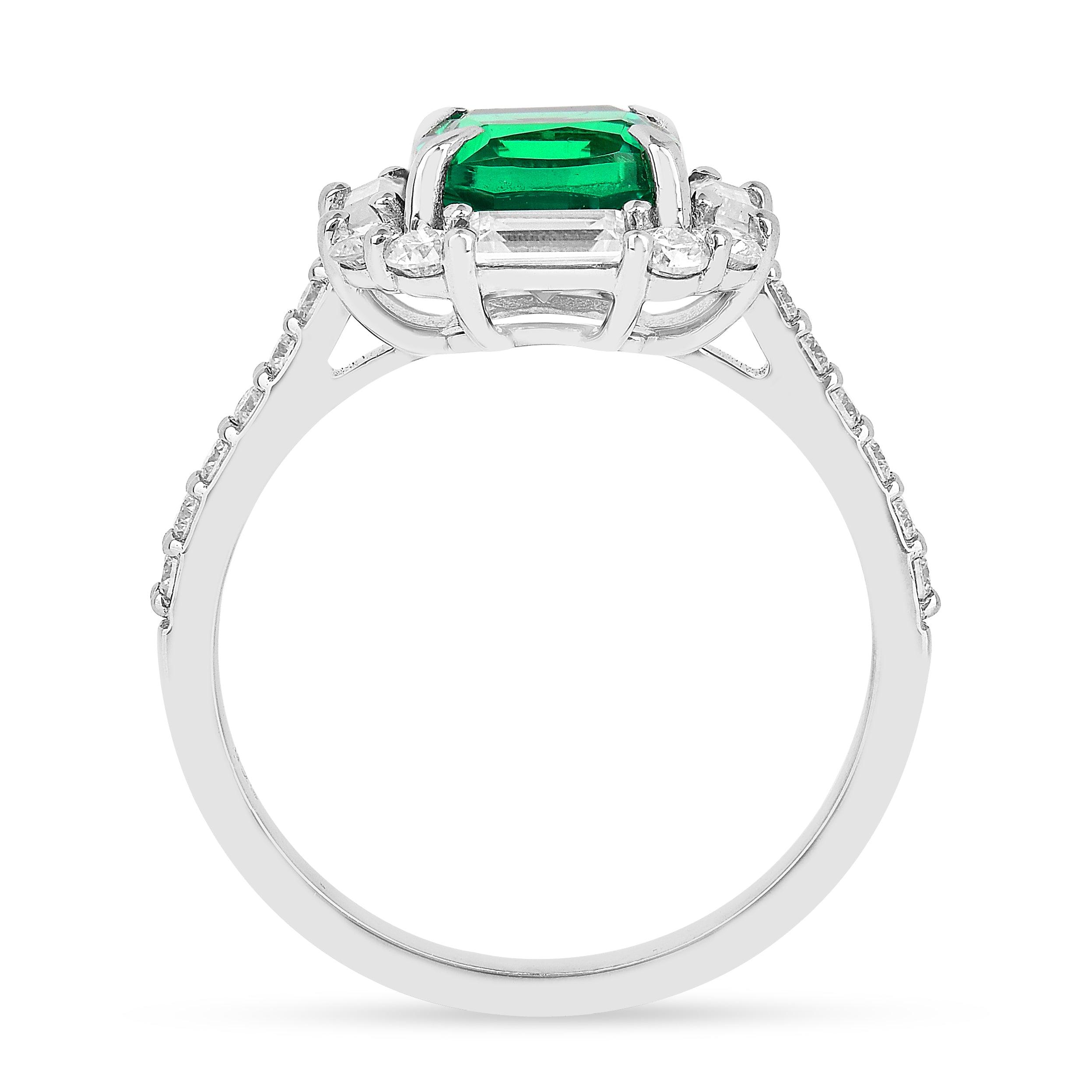Colombian Created Emerald Cushion Halo Ring
