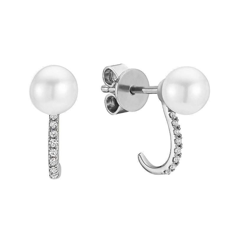 Cultured Pearl and Natural Diamond Ear Wrap 10k Gold Stud Earrings