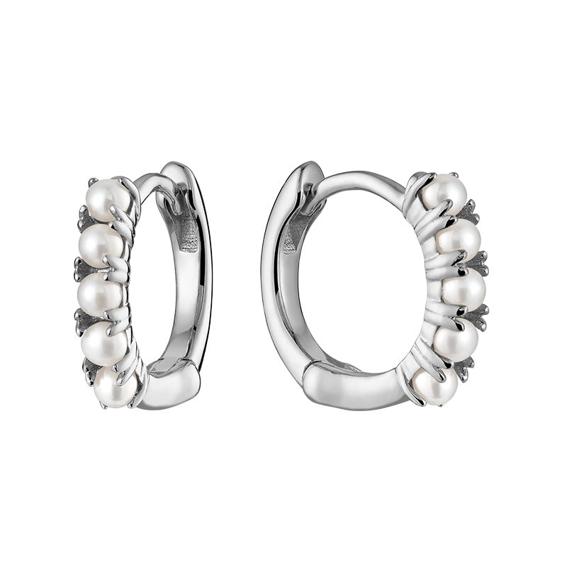 10k Gold Pearl Huggie Earrings