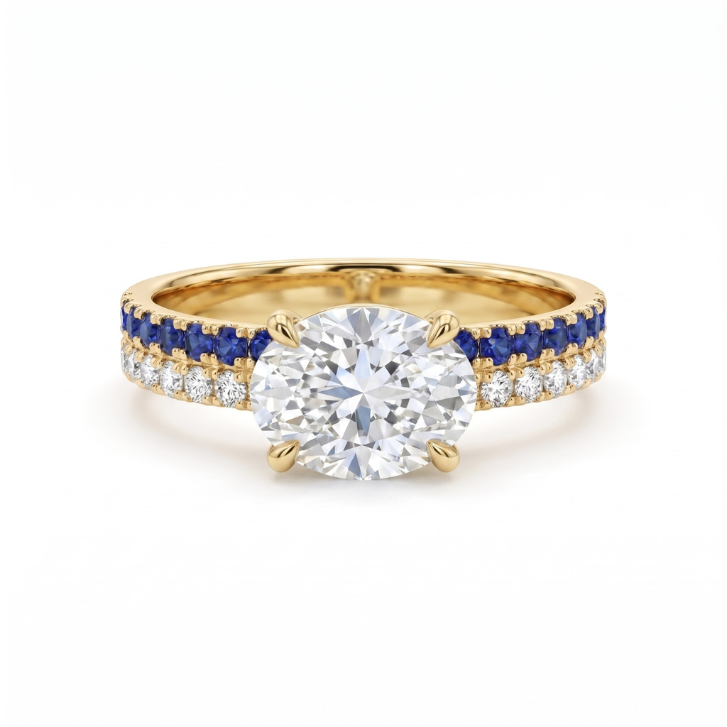 1.27 Cttw Oval Lab Grown Diamond Double Row Pave Band 14k Yellow Gold Engagement Ring