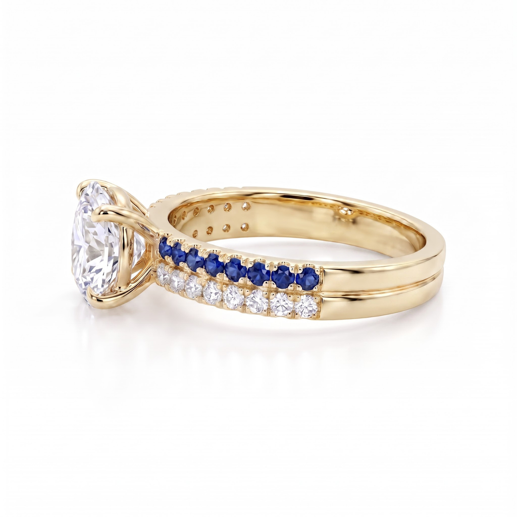 1.27 Cttw Oval Lab Grown Diamond Double Row Pave Band 14k Yellow Gold Engagement Ring