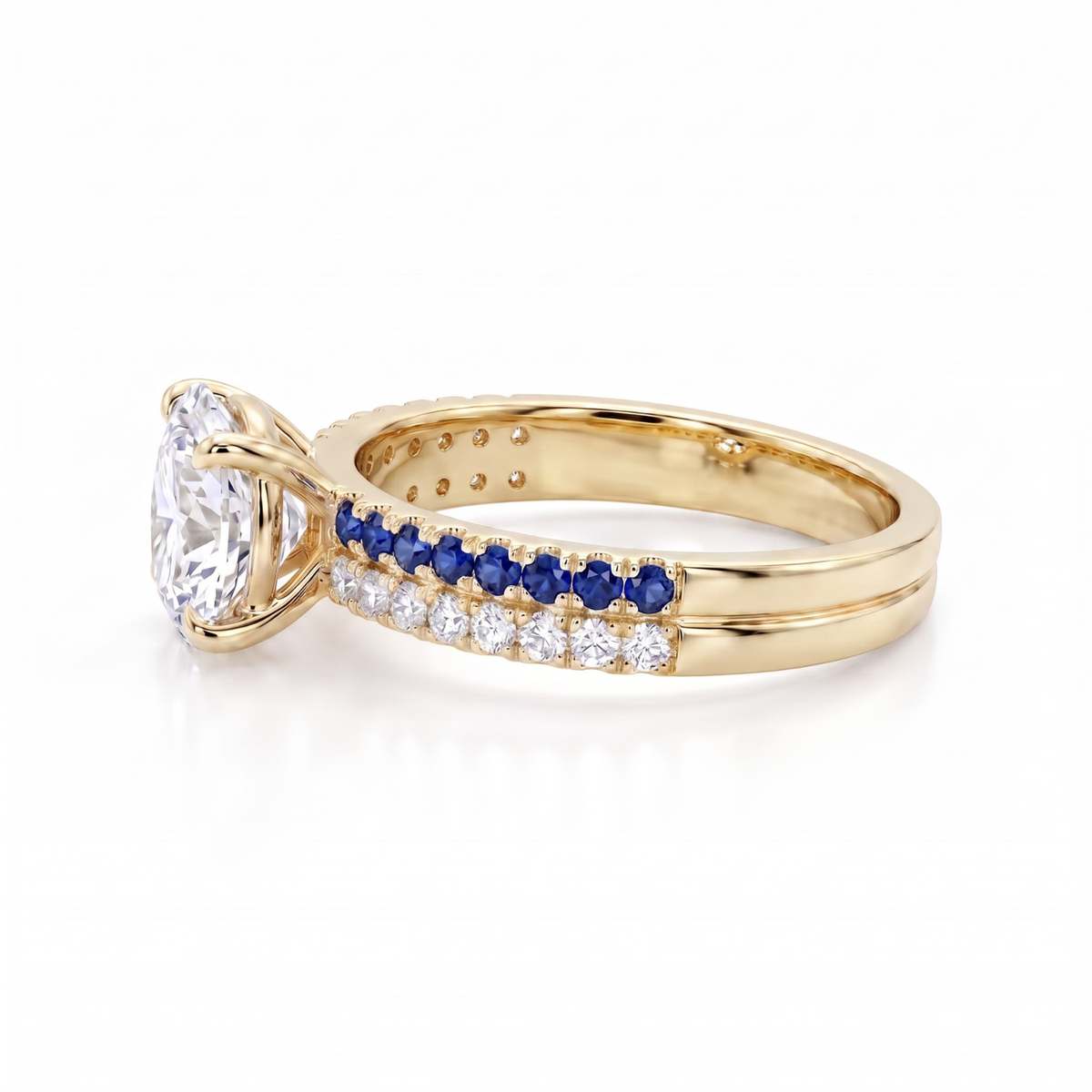 1.27 Cttw Oval Lab Grown Diamond Double Row Pave Band 14k Yellow Gold Engagement Ring