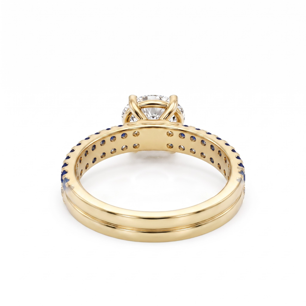 1.27 Cttw Oval Lab Grown Diamond Double Row Pave Band 14k Yellow Gold Engagement Ring