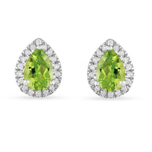 Load image into Gallery viewer, Natural Peridot Pear Shaped Halo Studs Earrings Fine Color Jewels ANNIVERSARY GIFT FOR HER, dla-dm-discount-all-154898, HALO EARRING, NATURAL PERIDOT RING, PEAR SHAPED PERIDOT, PERIDOT JEWELRY FOR HER, TEARDROP STUD EARRING