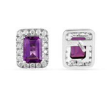 Load image into Gallery viewer, Natural Amethyst Octagon Stud Earrings Fine Color Jewels amethyst earrings, amethyst silver earrings, best gift for girls, best gift for women, dainty Halo earrings, dla-dm-discount-all-154898, February Birthstone, gift for her, Gift for Mom, gift for women, gift from daughter, Minimalist Dainty Earrings, purple gemstone earrings, purple stone earrings, real amethyst earrings, Valentine&#39;s Day gift