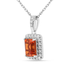 Load image into Gallery viewer, Peach Sapphire Octagon Halo Pendant Necklace FineColorJewels 925 Sterling Silver, best gift for girls, best gift for women, dla-dm-discount-all-154898, gift for her, gift from daughter, lab grown sapphire necklace, Necklace, peach Gemstone, Peach Sapphire Jewelry, peach Sapphire necklace, peach sapphire pendant necklaceLab Created Padparadscha necklaces, Pink Orange Sapphire, square necklace, Trending Jewelry, Valentine&#39;s Day gift