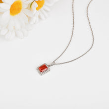 Load image into Gallery viewer, Peach Sapphire Octagon Halo Pendant Necklace FineColorJewels 925 Sterling Silver, best gift for girls, best gift for women, dla-dm-discount-all-154898, gift for her, gift from daughter, lab grown sapphire necklace, Necklace, peach Gemstone, Peach Sapphire Jewelry, peach Sapphire necklace, peach sapphire pendant necklaceLab Created Padparadscha necklaces, Pink Orange Sapphire, square necklace, Trending Jewelry, Valentine&#39;s Day gift